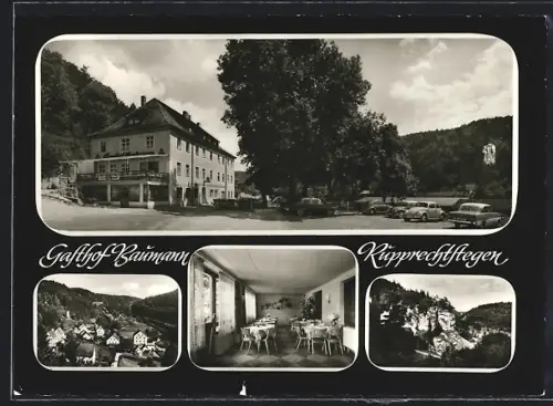 AK Rupprechtstegen, Gasthof Zur Fränkischen Schweiz, Bes. M. Baumann, Innenansicht, Felsformationen