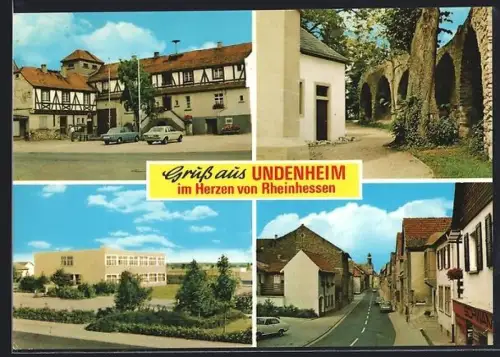 AK Undenheim, Fachwerkhäuser, Stadtmauer, Schule, Strassenansicht