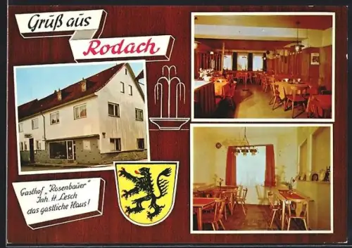 AK Rodach b. Coburg, Gasthof Rosenbauer, Inh. H. Lesch, Gastraum, Nebenzimmer