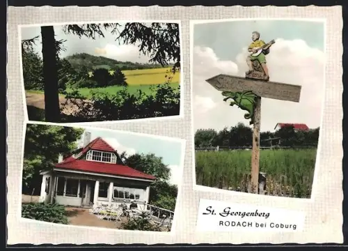 AK Rodach bei Coburg, Wegweiser zum Gasthaus St. Georgenberg