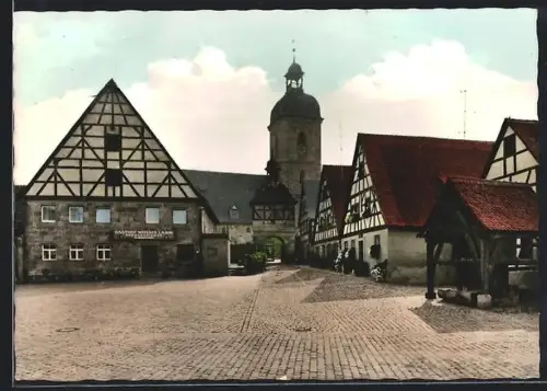 AK Rosstal /Mfr., Marktplatz, evangelische Kirche, Gasthaus Wilder Mann