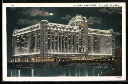 Künstler-AK Chicago, IL, The Merchandise Mart, By Night, Chicago Worlds Fair 1933, Ausstellung