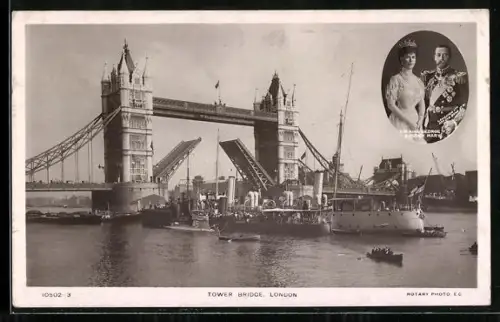AK London, Tower Bridge, with King George V. and Queen Mary