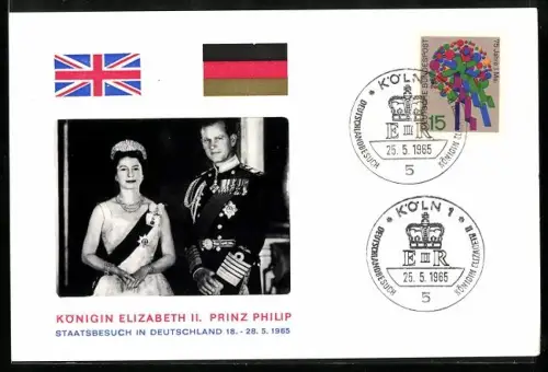 AK Königin Elizabeth II. und Prinz Philip von England in Deutschland 1965