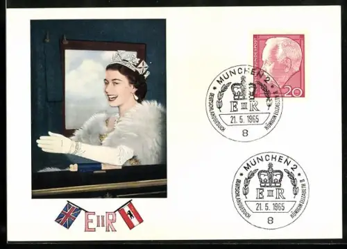 AK Besuch Ihrer Majestät Königin Elizabeth II von England in der Bundesrepublik Deutschland, Flaggen