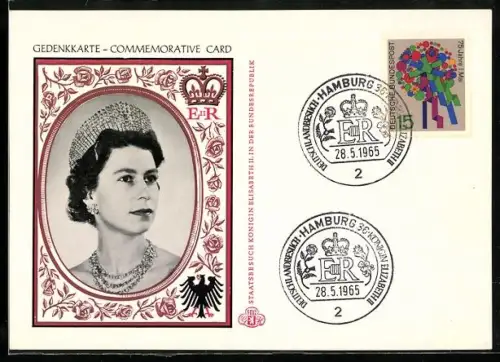 AK Gedenkkarte zum Staatsbesuch der Königin Elisabeth Ii. in Deutschland 1965