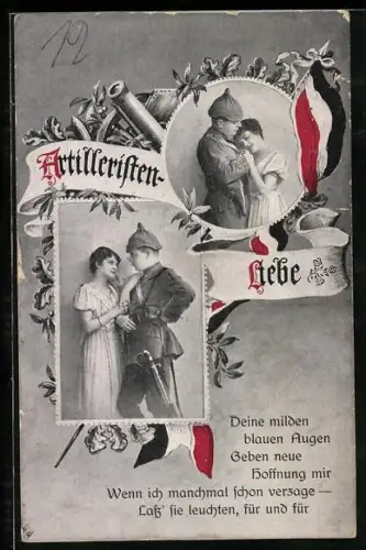 AK Soldat der Artillerie in Uniform mit Frau