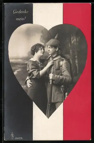 AK Soldat in Uniform mit Frau im Herz, Soldatenliebe