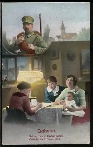 AK Frauen mit Kindern gedenken Soldaten, Soldatenliebe