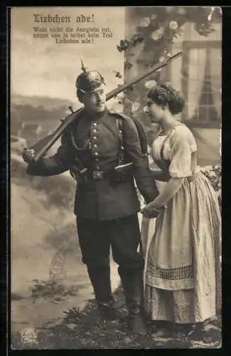 AK Soldat in Uniform verabschiedet sich von der Frau, Soldatenliebe