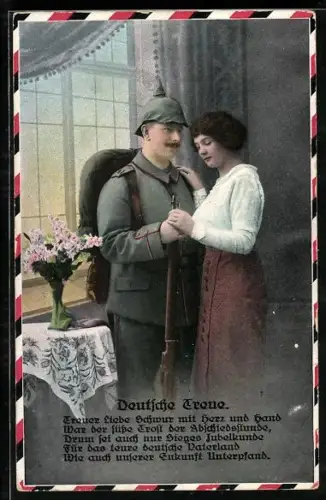 AK Soldat in Uniform mit seiner Frau, Soldatenliebe