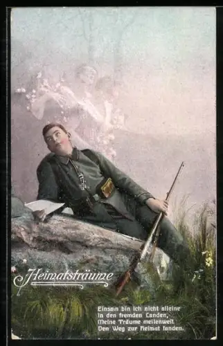 AK Soldat in Uniform träumt von der Heimat, Soldatenliebe
