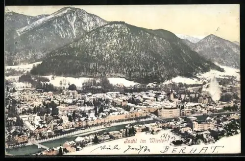 AK Ischl, Teilansicht mit Kirche im Winter