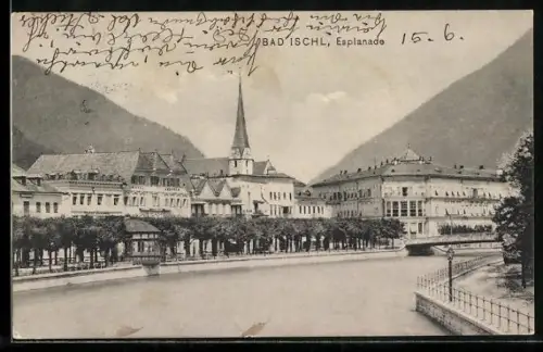 AK Bad Ischl, Esplanade mit Brücke