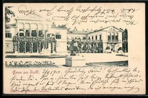 AK Ischl, Schloss mit Denkmal