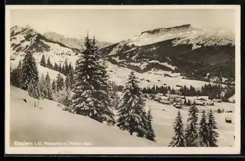 AK Riezlern i. kl. Walsertal, Teilansicht mit Hohen Ifen im Schnee