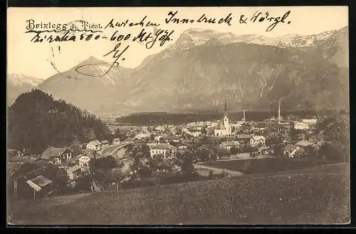 AK Brixlegg, Ortsansicht mit Gebirgspanorama