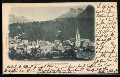 AK Alt-Aussee, Ortspartie mit Blick zu den Bergen