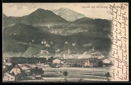 AK Hallein, Ansicht mit Dürnberg und hohen Göll