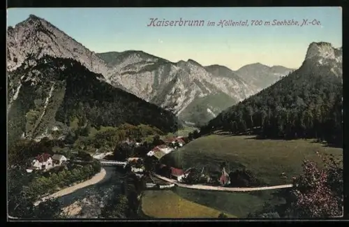 AK Kaiserbrunn i. Höllental, Blick aus der Vogelschau auf den Ort
