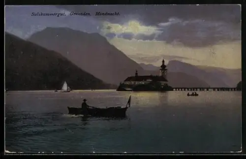 AK Gmunden, Mondnacht auf dem See