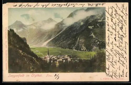 AK Lengenfeld i. Ötztal, Ortspanorama mit Bergen