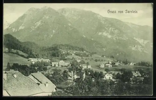 AK Bad Aussee-Sarstein, Ortspanorama mit Gebirgswand