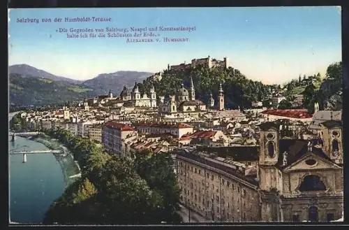 AK Salzburg, Panorama von der Humboldt-Terrasse mit Festung Hohensalzburg