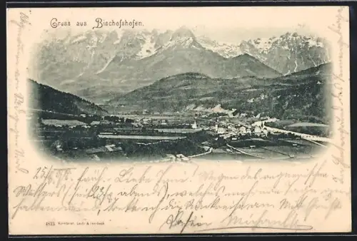 AK Bischofshofen, Panorama mit Kirche