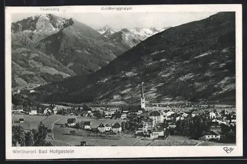 AK Bad Hofgastein /Salzburg, Panorama mit Kirche und Bergen