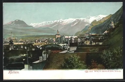 AK Hallein, Panorama mit Stadt und Bergen