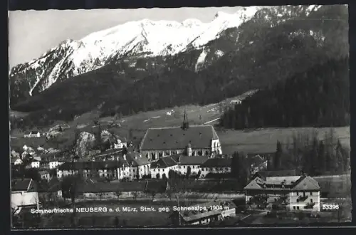 AK Neuberg a. d. Mürz, Kirche, Schneealpe im Hintergrund