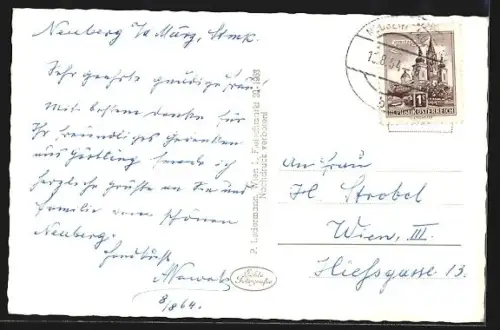 AK Neuberg a. d. Mürz, Kirche, Schneealpe im Hintergrund