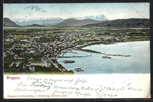 AK Bregenz, Panorama mit Hafen und Bodensee