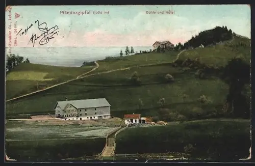 AK Bregenz, Pfändergipfel, Dohle und Hotel