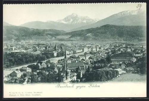 AK Innsbruck, Stadtpanorama gegen Süden mit Bergkulisse