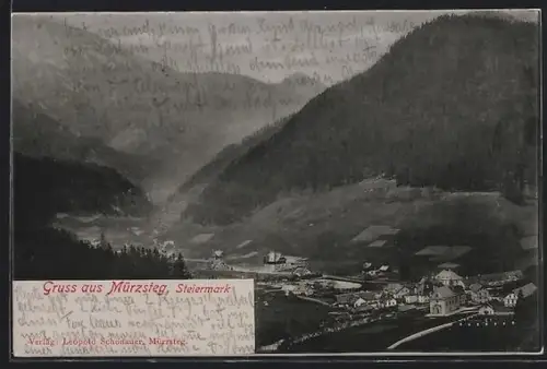 AK Mürzsteg /Steiermark, Ortsansicht aus der Vogelschau