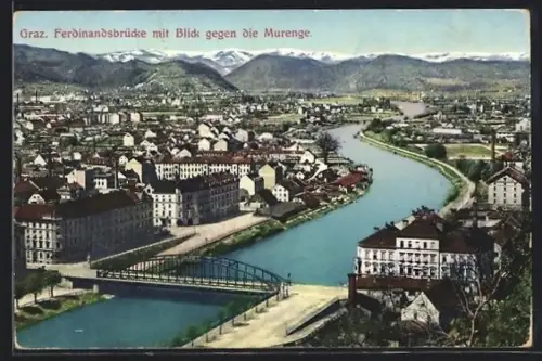 AK Graz, Ferdinandsbrücke mit Blick gegen die Murenge