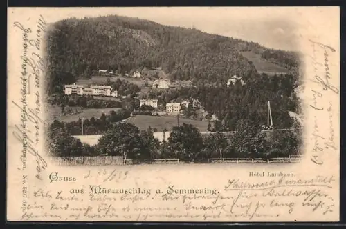 AK Mürzzuschlag a. Semmering, Panorama mit Hotel Lambach