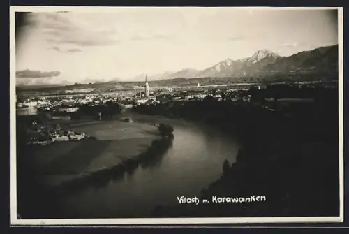 AK Villach, Panorama mit Karawanken