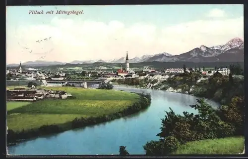 AK Villach, Panorama mit Mittagskogel