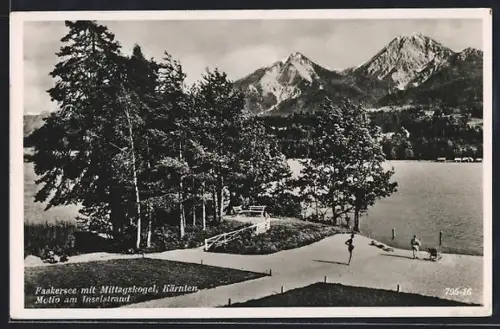 AK Faakersee /Kärnten, Motiv am Inselstrand mit Mittagskogel