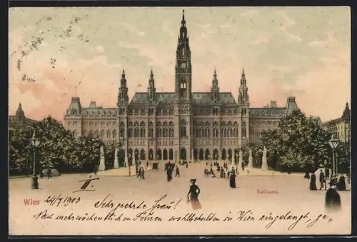 AK Wien, Rathaus mit Passanten