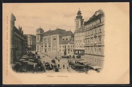 AK Wien, Freiung, Platzansicht mit Kirche und Marktständen