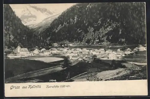 AK Mallnitz, Ortsansicht mit Kirche und Bergpanorama