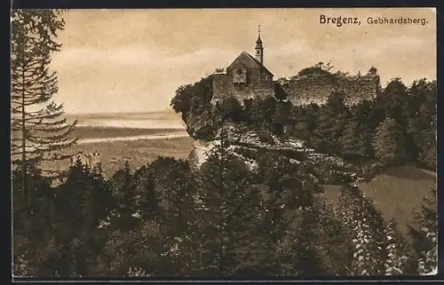 AK Bregenz, Gebhardsberg mit Kirche auf Felsvorsprung