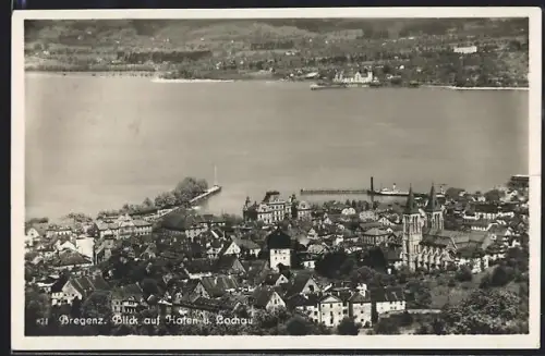AK Bregenz, Blick auf Hafen und Bodensee