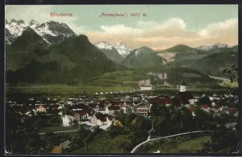 AK Bludenz, Ortsansicht mit Scesaplana