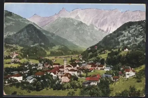 AK Schruns /Vorarlberg, Ortspanorama mit Kirche und Zimbaspitze