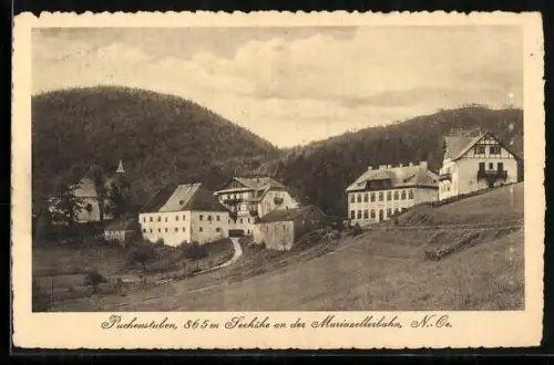 AK Puchenstuben an der Mariazellerbahn, Panorama mit Kirche